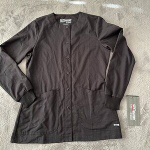 NWT Grey's Anatomy by Barco Black Scrubs Top Jacket Button Up Women's SMALL